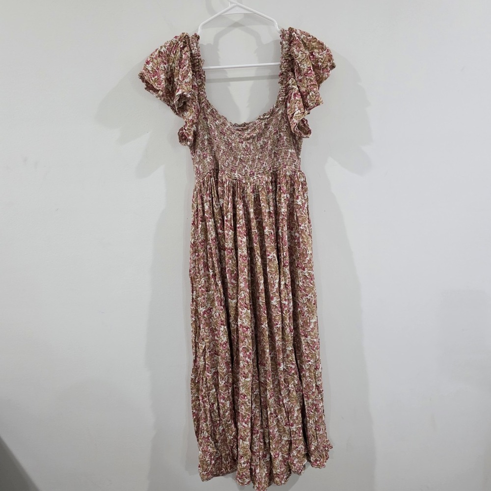 By Timo Womens Midi Dress Medium Floral Smocked Milkmaid Boho Cottage Dainty - Picture 6 of 9